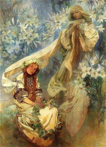 نیلوفرهای مدونا madonna-of-the-lilies-1905-Alphonse-Mucha